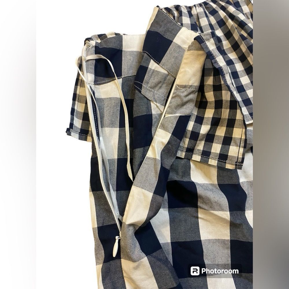 J. Crew White and Navy Gingham Ruffle One Shoulder Blouse - Picture 3 of 8